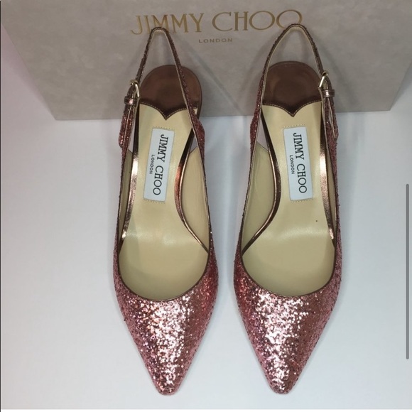 Jimmy Choo Erin Size 36.5 Pink Glitter Slingback Pumps - Picture 4 of 8
